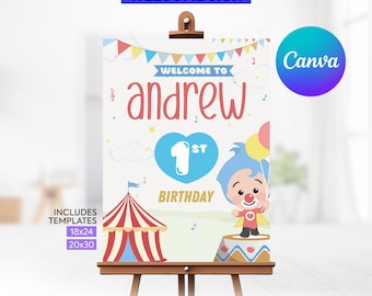 Willkommensschild zum Geburtstag von Plim Plim, druckbare digitale Datei, Willkommenstafel. Vorlage Canva, SW1