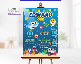 Tafelschild zum ersten Geburtstag | Druckbare Tafel mit Babyhai-Motiv! Perfekt für Geburtstage in jedem Alter.