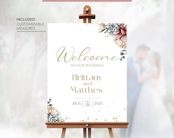 Panneau de bienvenue de mariage imprimable | Tableau de bienvenue floral | Affiche de bienvenue de mariage imprimable ivoire | Mariage de bienvenue à la rose crémeuse | DWC1