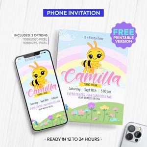 Electronic invitation of a little bee plim plim, birthday phone invitation | plim plim bee digital invitation | personalized invitation