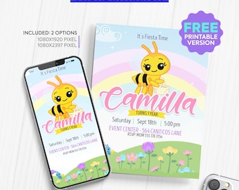 Electronic invitation of a little bee plim plim, birthday phone invitation | plim plim bee digital invitation | personalized invitation