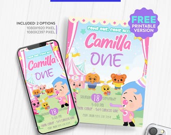 Elektronische Einladung Plim Plim Pink, Telefoneinladung zum Geburtstag | personalisierte Einladung | Plim Plim Pink digitale Einladung. P03