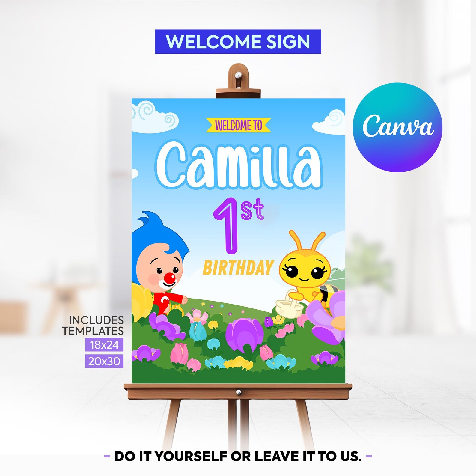 Little Bee Plim Plim Birthday Welcome Sign, Little Bee Birthday, Little ...