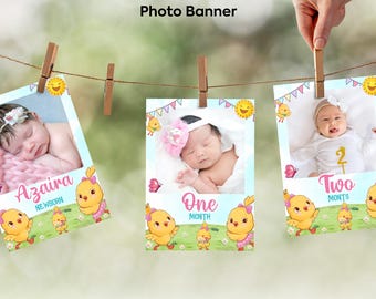 Canticos 12-Monats-Fotobanner, druckbar, personalisiert, Canticos 1. Geburtstag Monatsbanner Dekoration, 1. Geburtstag Fotogirlande. CG01