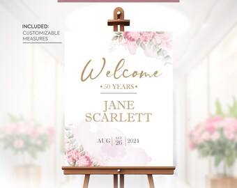 50 歳の誕生日のウェルカム サイン、50 歳の誕生日パーティーの装飾、女性用のウェルカム サイン、誕生日のウェルカム サイン | ビスタプリントDCWC1