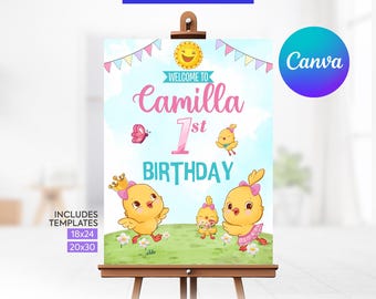 Willkommensschild für Canticos-Geburtstage, Canticos für Mädchen, Canticos-Geburtstagsdekoration, druckbare digitale Datei, Clipart, Canva-Vorlage. SW3