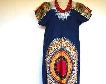 Vintage Women's Ethnic Short Sleeve Medallion and Border Print Long Dress