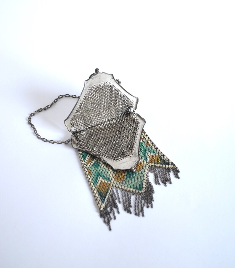 Antique Painted Enamel Mesh Evening Purse with Chain Strap by Mandalian Manufacturing image 4