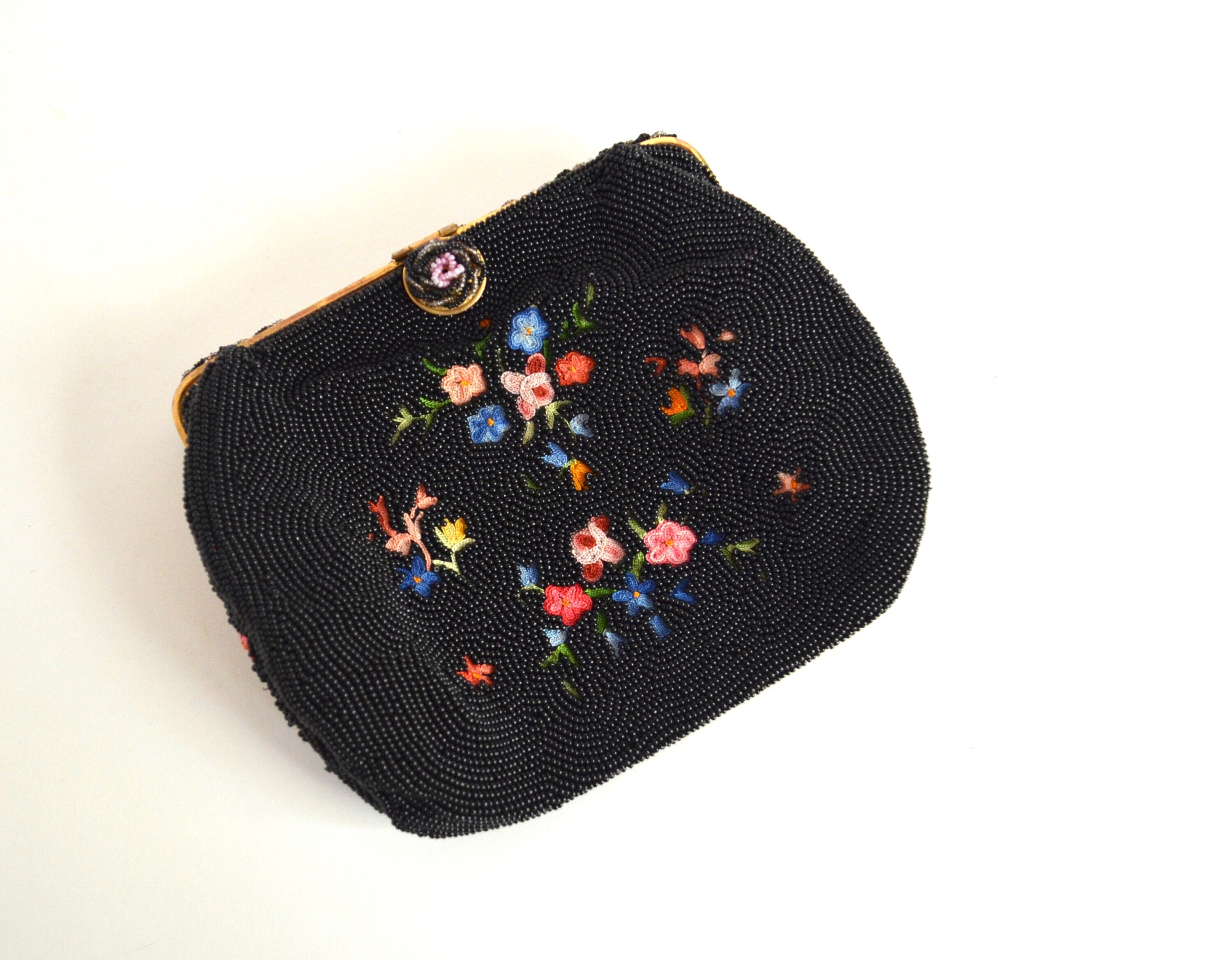 Vintage Beaded Embroidered Tambour Purse Embroidery Hand Bag Made In Italy