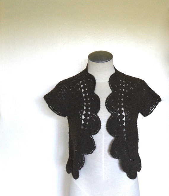 Vintage Brown Crochet Bolero Cardigan by Willi Smi
