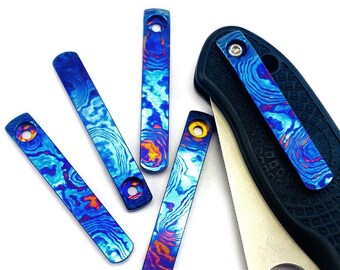 Anodized Titanium Pocket Clip for Spyderco