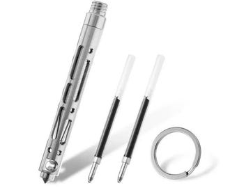 Mini penna tattica in titanio / Penna a sfera scheletrata con portachiavi e rompivetro