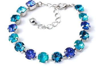 Turquoise Teal Blue Armband Weißgold Rhinestone-Schein-Kristallschmucksachen, justierbares Tenniskettenarmband, Azurblaues Brautjungfern-Frauengeschenk