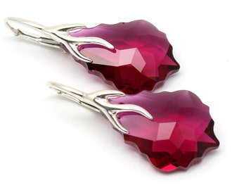 Orecchini in cristallo rosa rubino barocco da 22 mm in argento sterling con cristalli, gioielli da sposa per damigelle d'onore, gioielli casual alla moda rosa rubino