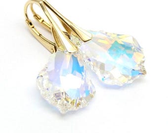 Pendientes de cristal arcoíris, plata de ley y oro, estilo barroco Aurora Borealis de 22 mm, para bodas, novias, damas de honor, joyas victorianas, regalos.