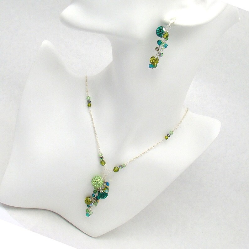 Emerald Peridot Green Necklace Swarovski Crystal Pave Beads Etsy