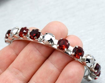 Bracciale rigido in cristallo rosso, argento, oro bianco cromato, rosso, moderno, bracciale rigido, strass, boho hippie, gioielli unisex, regalo per lei e per lui