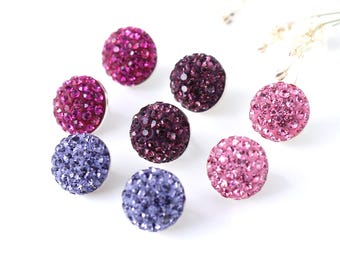 Lila Rosa Örhängen i Sterlingsilver med Bländande Kristaller av Swarovski®, Strassstenspavé, Ametistrosa Fuchsia, Unisex Smycken