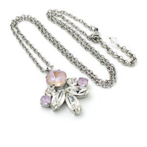 Pastel Pink Opal Crystal Necklace Pendant, Drop Rhinestone Crystal Pendant, White Crystal Lavender Pendant Necklace, Bridal Bohemian Jewelry image 3