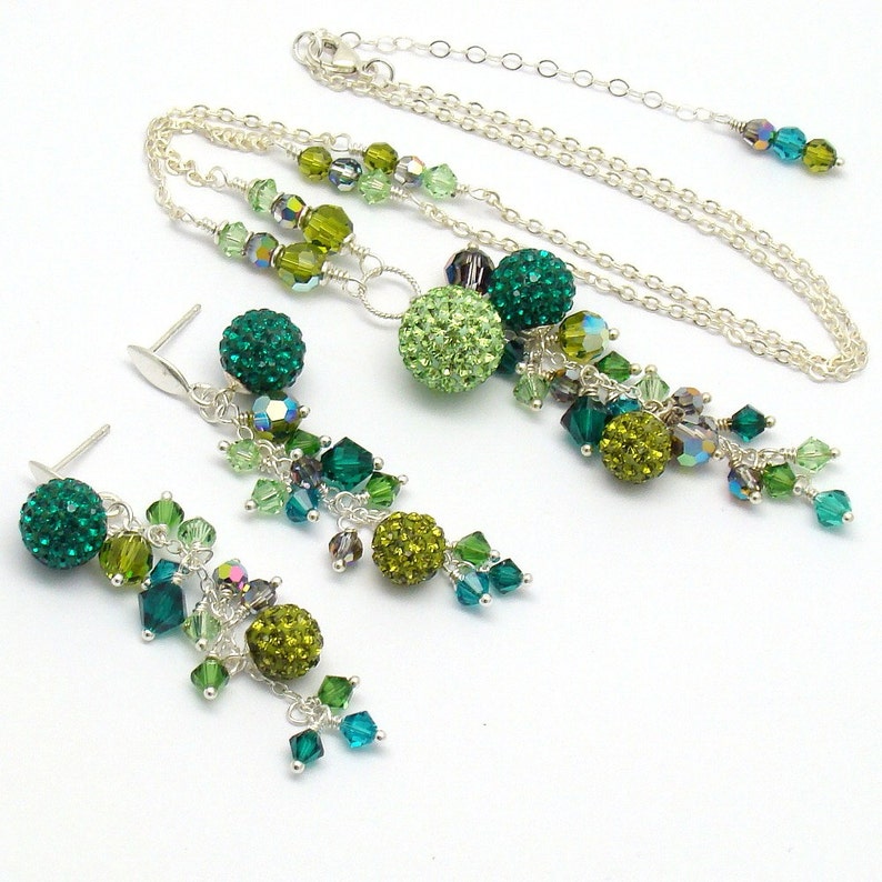 Emerald Peridot Green Necklace Swarovski Crystal Pave Beads Etsy