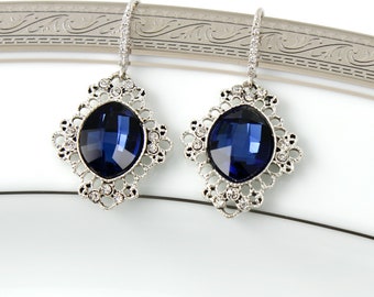 Orecchini con cristalli blu reale, orecchini blu, orecchini vittoriani, orecchini pendenti, gioielli da sposa per damigelle d'onore, moda