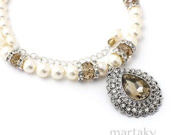 Collana con ciondolo di perle da sposa, collana importante, gioielli da sera da sposa, collana vittoriana classica con perle color crema, gioielli in stile vintage