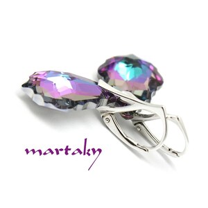Vitrail Light Crystal Jewelry Set, Sterling Silver 925, Purple Blue Dangle Baroque Earrings, Necklace Pendant image 4