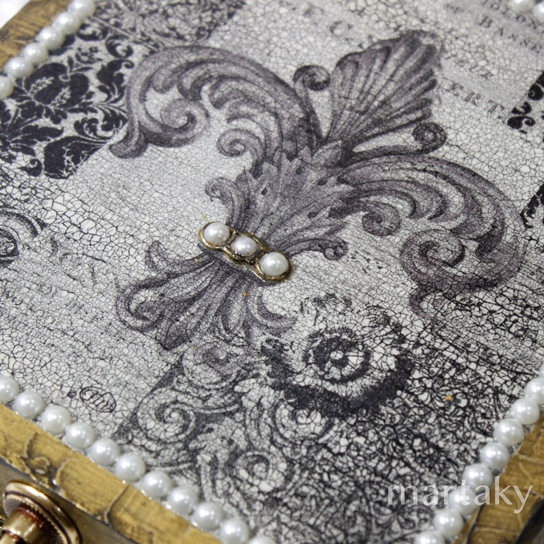 Cottage French Decoupage Jewelry Box Shabby Chic Fleur De Lis Paris Box,Vintage Style Treasures Trinket Memories Recipe Organizer Storage