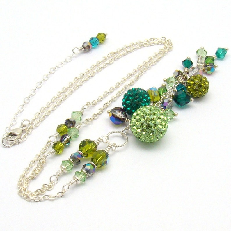 Emerald Peridot Green Necklace Swarovski Crystal Pave Beads Etsy