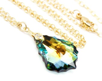 Collar de cristal multicolor en plata de ley y oro, colgante verde esmeralda, joyería barroca del Sahara, oro rosa, para novias, damas de honor y bodas.