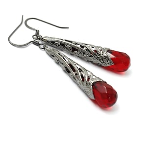 Red Earrings, Crystal Red Earrings, Earrings, Victorian Earrings, Steampunk Earrings, Goth Earrings, Bridal Wedding Jewelry,Fashion Earrings