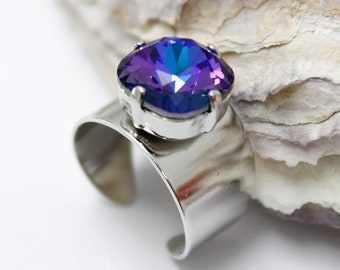 Ring, Fingerring, Justerbar ring, Heliotrop Swarovski-kristallring, Swarovski-modesmycken, Abstrakt modern ring, Brudtärnor