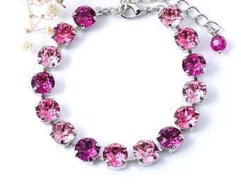 Swarovski Crystal Magenta Pink Flower Floral Chain Bracelet Best