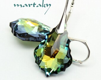Orecchini a pavone in argento sterling, gioielli blu smeraldo, gioielli da sposa in cristallo barocco Sahara da 22 mm, regalo per donne vittoriane multicolori