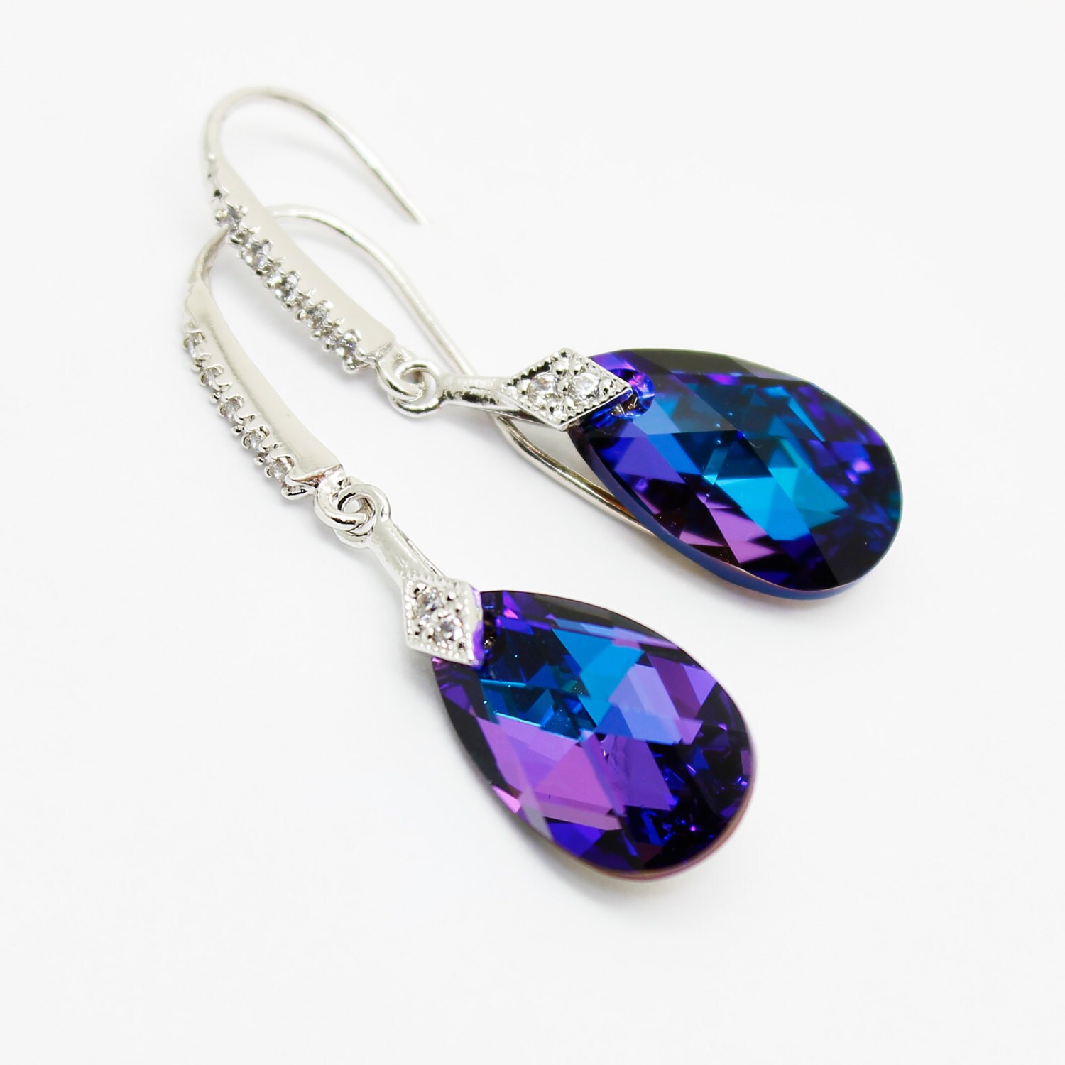 Eggplant Purple Earrings Blue Plum Pear Heliotrope Swarovski Etsy