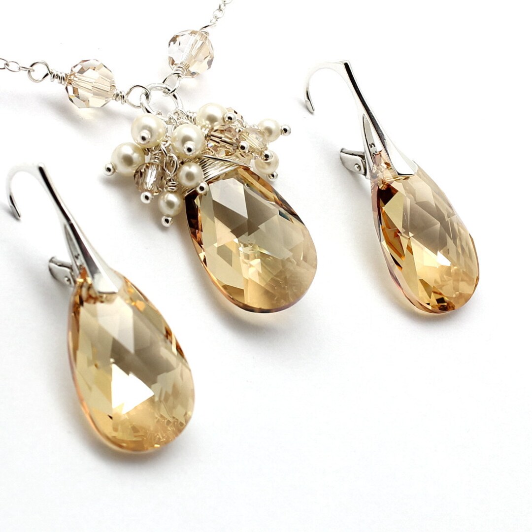 Champagne Gold Jewelry Set Cream Pearls Golden Shadow Etsy