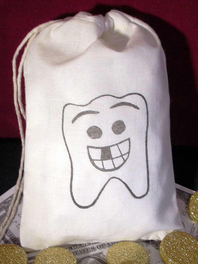 Tooth Fairy Dentist Lost Tooth Birthday Gift Bag Baby Teeth Keepsake My First Tooth Memento Set of 10 Muslin Bag Children Gift