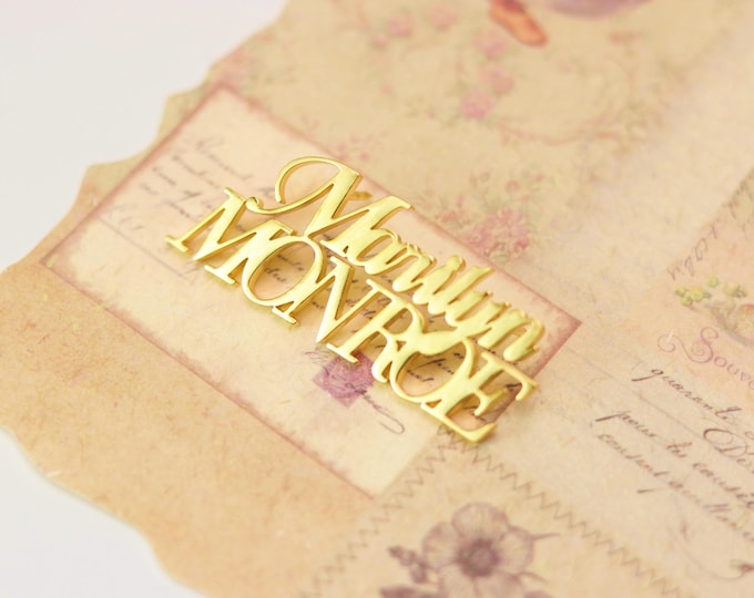 Custom name pins, personalized name tags, monogram dress pins, lapel pins, bridesmaid gifts, birthday and Christmas gifts