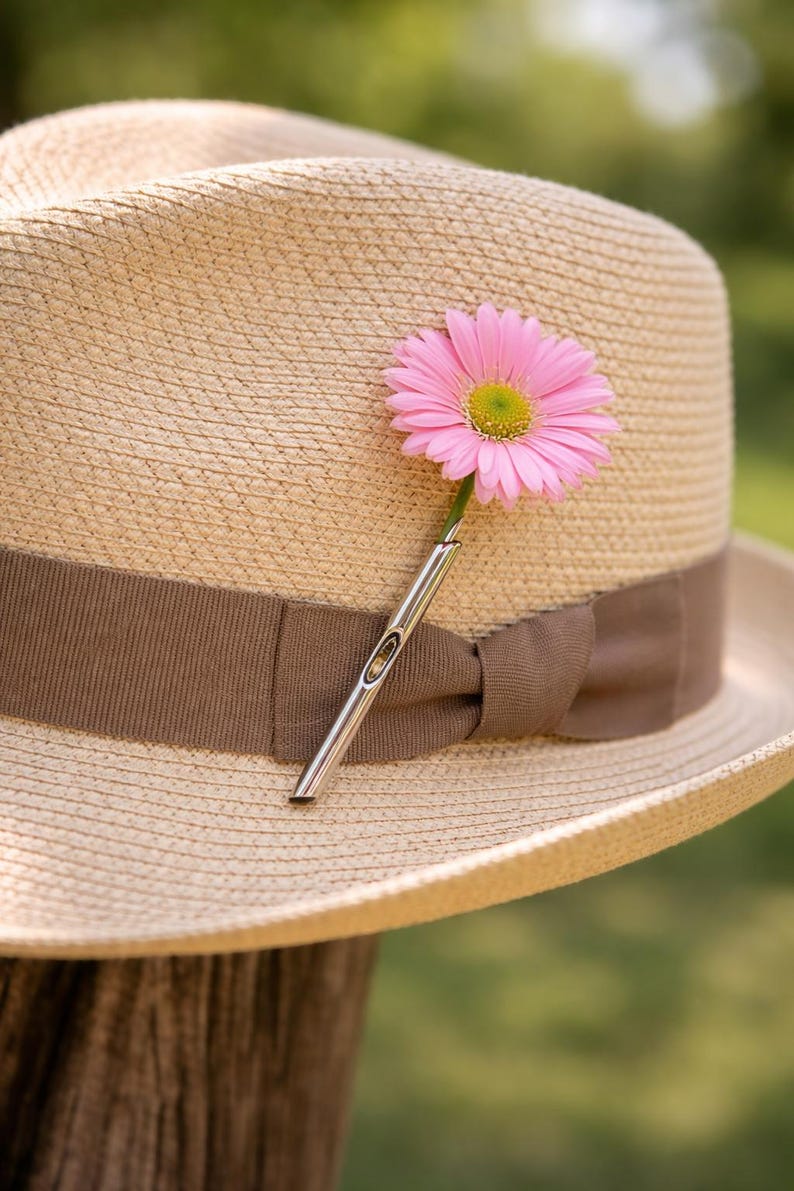 DIY Fresh Flower Lapel Pin, Silver-Plated Flower Holder Brooch, Minimalist Wearable Floral Jewelry for Women Men, Wedding Boutonniere Pin image 5