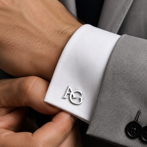 Personalized Groomsmen Cufflinks Gift Set, Custom Initial Cufflinks in Walnut Wood Box, Wedding Best Man Proposal & Thank You Gift for Men