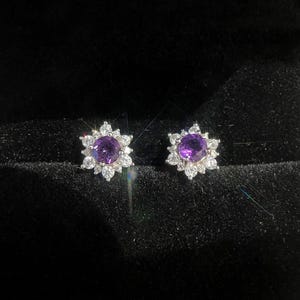 Natural Amethyst Earrings • February Birthstone Earrings • Gemstone Flower Stud For Gift • Best Gift for her • Gifts for Girlfriend