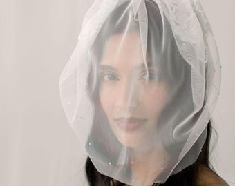Lace Birdcage Veil, Crystal Birdcage Veil, Tulle Birdcage Veil, Bridal Face Veil, Vintage Wedding Veil, 14 Inch Veil