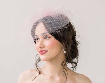 Blush double layer bridal birdcage veil, blush veil, birdcage veil, pink veil, double layer veil, blusher veil, barbiecore - READY TO SHIP