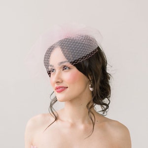 Blush double layer bridal birdcage veil, blush veil, birdcage veil, pink veil, double layer veil, blusher veil, barbiecore