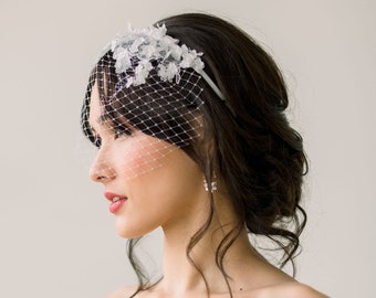 Mini lace birdcage veil on headband, mini birdcage veil,  headband veil,  mini veil,  Wedding vail, wedding veil - READY TO SHIP