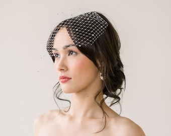 Mini birdcage veil with light crystals, birdcage veil, crystal veil, mini veil, bridal veil, wedding veil  blusher veil - READY TO SHIP