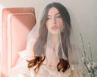 Mini two tier French tulle veil with dew drops - Blusher wedding veil - bridal veil - dew drop veil - wedding veil - two tier veil