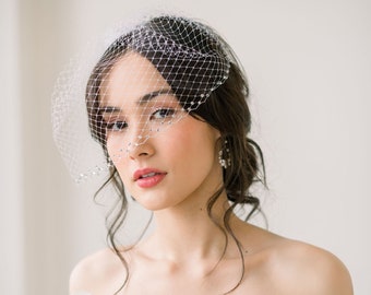 Luxe bridal birdcage veil with crystal edge, birdcage veil, crystal birdcage veil,  rhinestone blusher veil, wedding veil,  READY TO SHIP