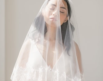 Lace drop bridal veil - circle veil - bridal veil - illusion tulle wedding veil - blusher veil - wedding vail - wedding veil - lace veil