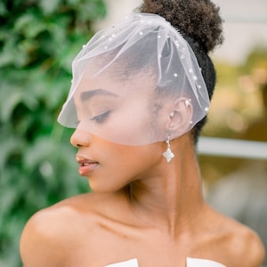 Mini bridal tulle birdcage veil with crystals pearls,  bridal veil, mini veil, birdcage veil, tulle  birdcage veil - READY TO SHIP